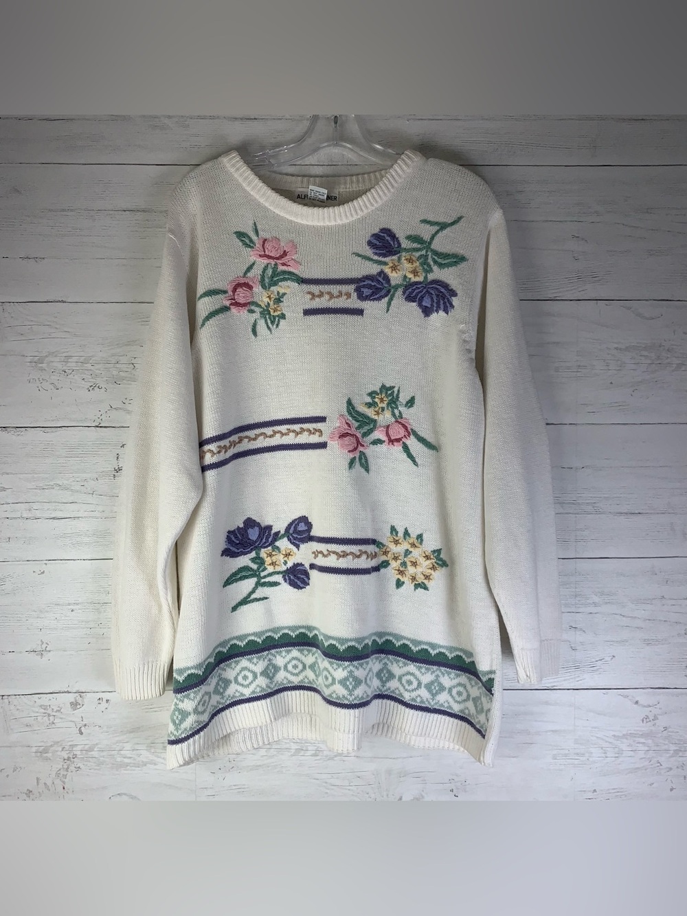 Vtg. Alfred Dunner floral embroidered crew neck sweater womens size 2X Fits L-XL